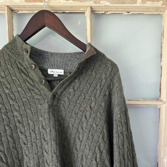 Peter Millar Other - Peter Millar Men's Olive Cable Knit V-Neck Sweater